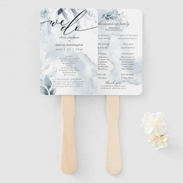 Leque Dawna de Folhagem Azul com Dusty com Cores de Água (Frente e Verso)