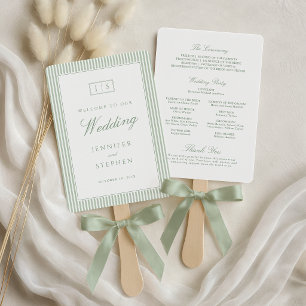 Leque de mão de programa de casamento listrado em 