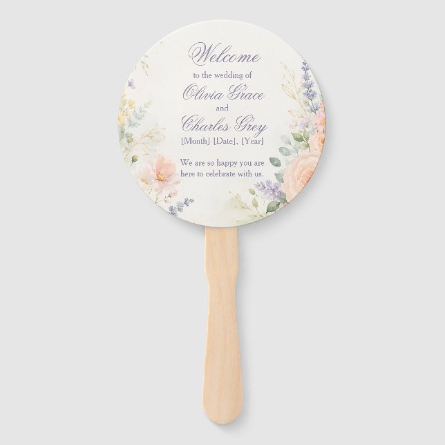Leque de Mão para Casamento de Jardim de Primavera (Frente)