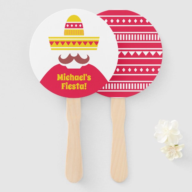 Leque de Mão para Festa Mexicana com Bigode e Somb (Frente e Verso)