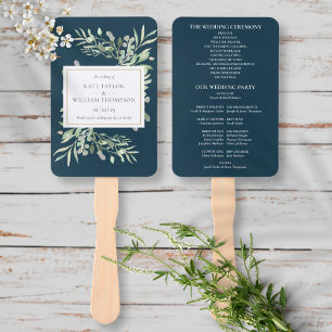 Leque de Mão para Programa de Casamento Azul Mar P
