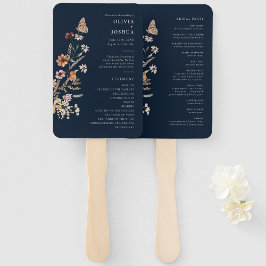 Leque de Mão para Programa de Casamento Azul Marin