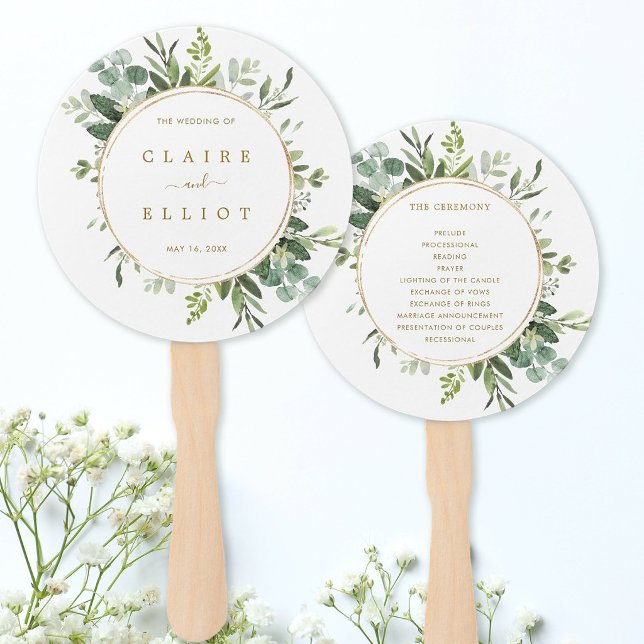 Leque de Mão para Programa de Casamento com Verde  (Front & Back)