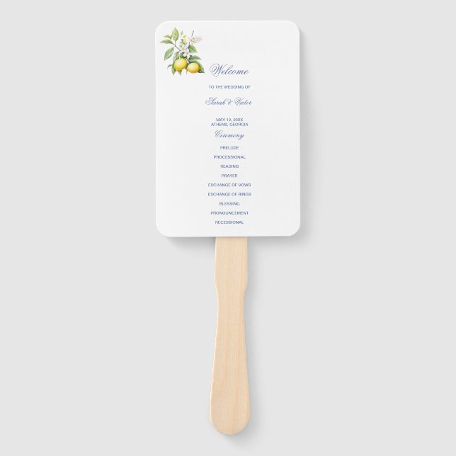 Leque de Mão para Programa de Casamento de Limão (Frente)