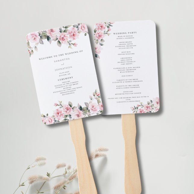 Leque de mão para programa de casamento em aquarel (Criador carregado)