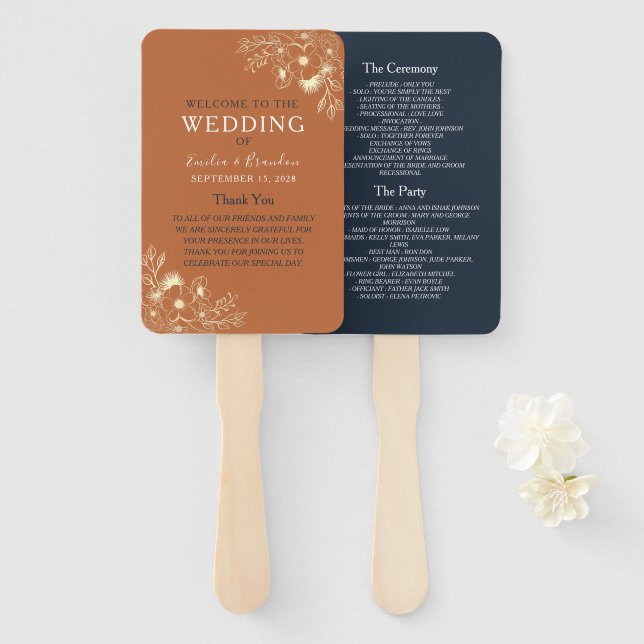 Leque de mão para programa de casamento em terraco (Frente e Verso)