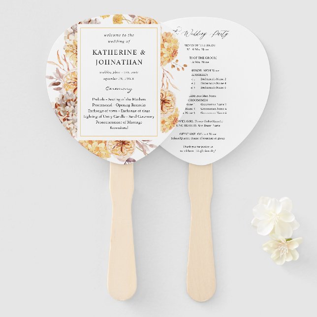 Leque de Mão para Programa de Casamento Floral Dou (Frente e Verso)