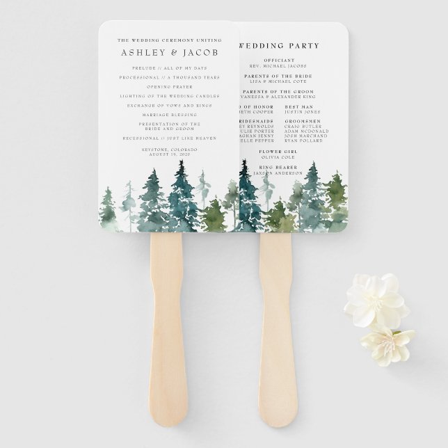 Leque de mão para programa de casamento na florest (Frente e Verso)