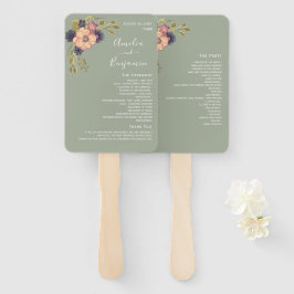 Leque de Mão para Programa de Casamento Verde Sage