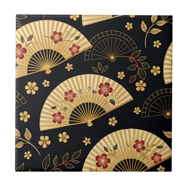 Leque de Ouro Japonês Padrão Sakura (Frente)