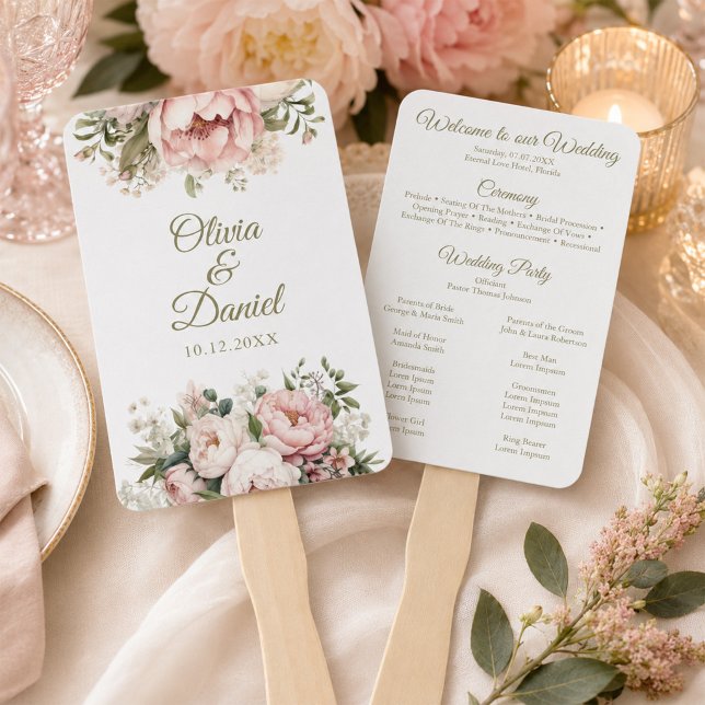 Leque de Programa de Casamento Blush & Ivory Peony (Blush & Ivory Peony Wedding Program Fan)