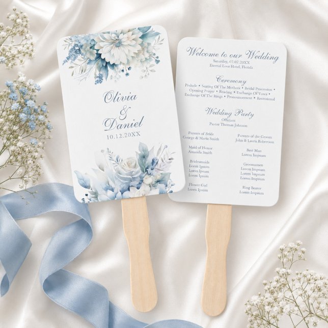 Leque de Programa de Casamento Flor Silvestre Azul (Dusty Blue Wildflower Wedding Program Fan)