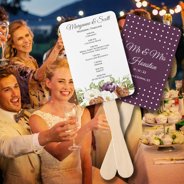 Leque de Programa de Casamento Floral com Bolinhas (Criador carregado)