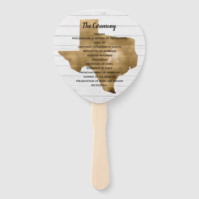 Leque de Programa de Casamento Rustic Gold Texas (Frente)