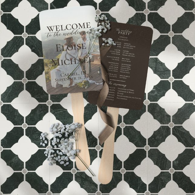 Leque de Programa de Casamento Rustico Marrom com  (Keep guests cool and informed with this Modern Photo Rustic Brown Wedding Program Fan!)