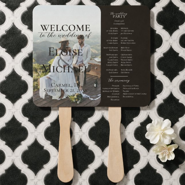 Leque de Programa de Casamento Rustico Marrom com  (Modern Photo Rustic Brown Wedding Program Fan)