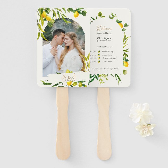 Leque de Programa de Cerimônia de Casamento com Aq (Frente e Verso)