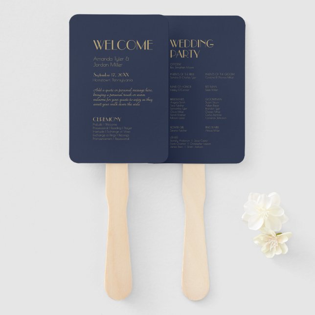 Leque Deco do Tipo Dourado | Programa de Casamento de Ma (Frente e Verso)