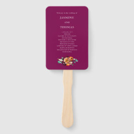 Leque deep pink orange Floral Wedding Ceremony Fan