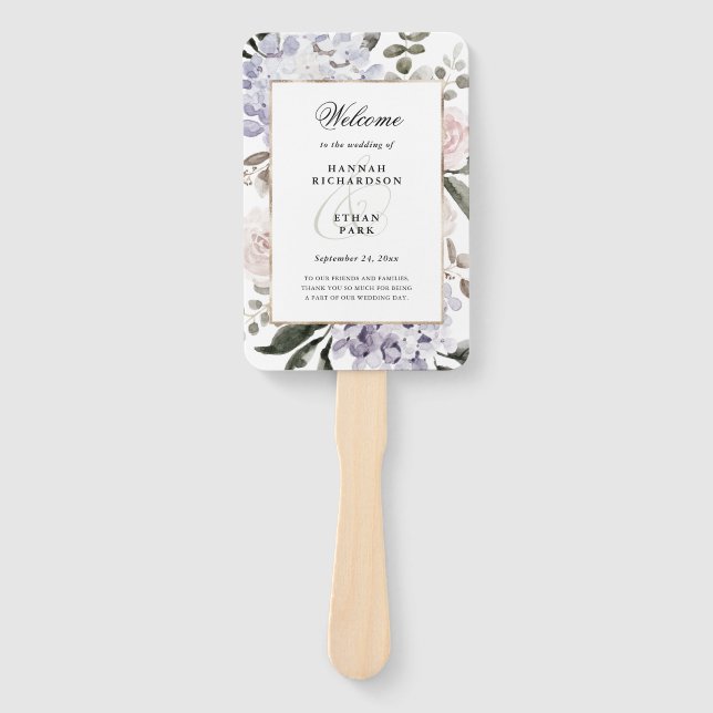 Leque Delicate Watercolor Hydrangea Floral | Casamento (Frente)