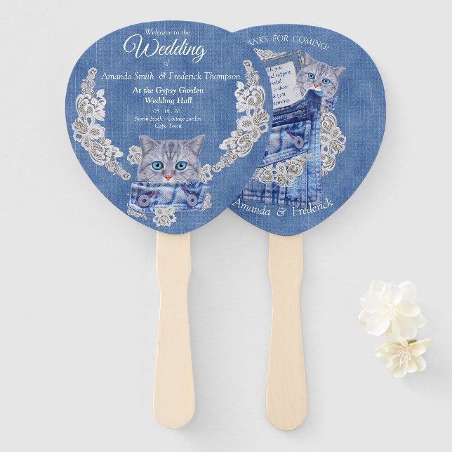 Leque Denim Jean bolsos, Kittens e Lace (Frente e Verso)