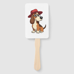 Leque Desenho Animado de Basset Hound Antigo em Chapéu V