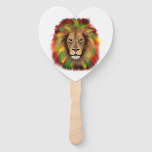 Leque Desenho da cabeça de leão Rasta vermelho amarelo v
