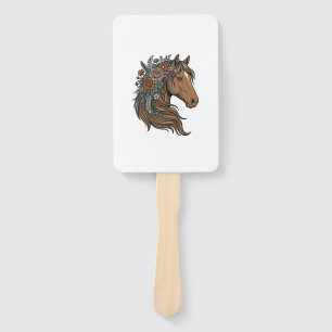 Leque Desenho Vetorial de Cabeça de Cavalo Floral Vintag