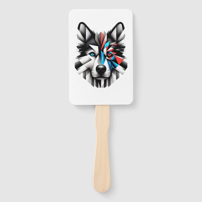 Leque Design de Arte Moderna Face de Husky Geométrico (Frente)