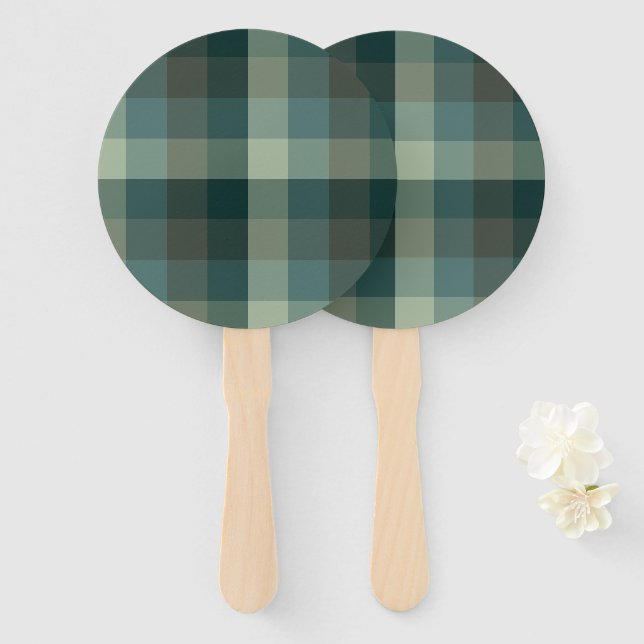 Leque Design Xadrez Gingham Verde  (Frente e Verso)