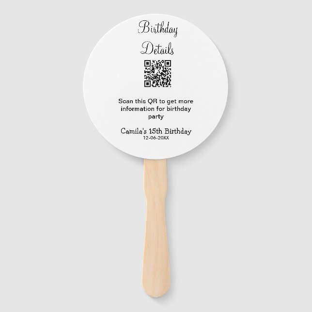 Leque Detalhes da festa de aniversário de verificação QR (Frente)
