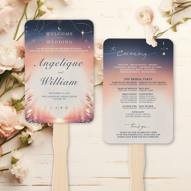 Leque Detalhes do Cartão de Casamento do Pôr do Sol ao N (Criador carregado)