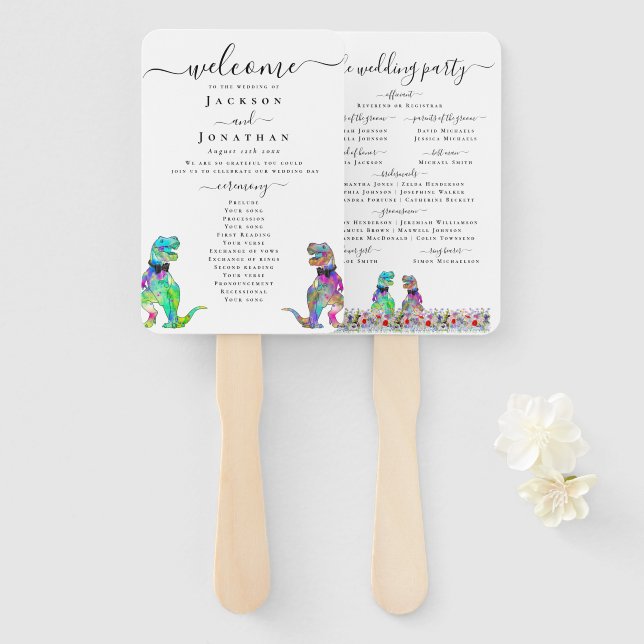 Leque Dinosaur Two Grooms Gay Wedding Ceremony (Frente e Verso)