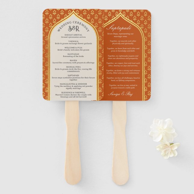 Leque do Programa de Casamento Hindu Indiano Sapta (Frente e Verso)