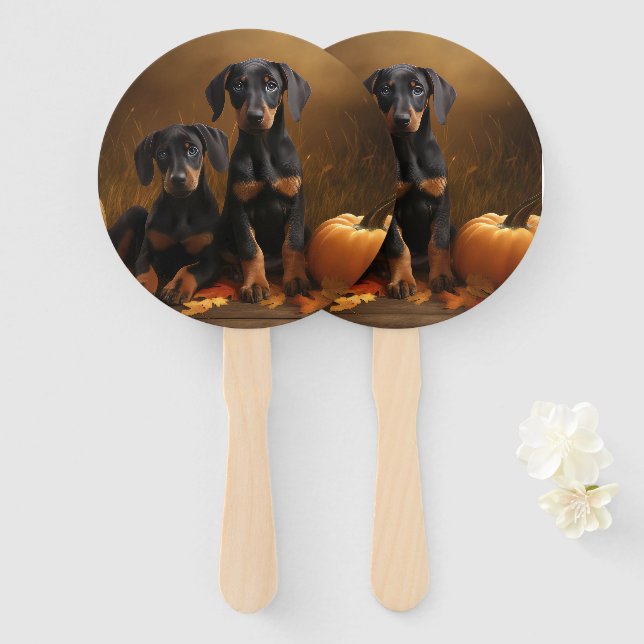 Leque Doberman Puppy Autumn Delight Pumpkin (Frente e Verso)