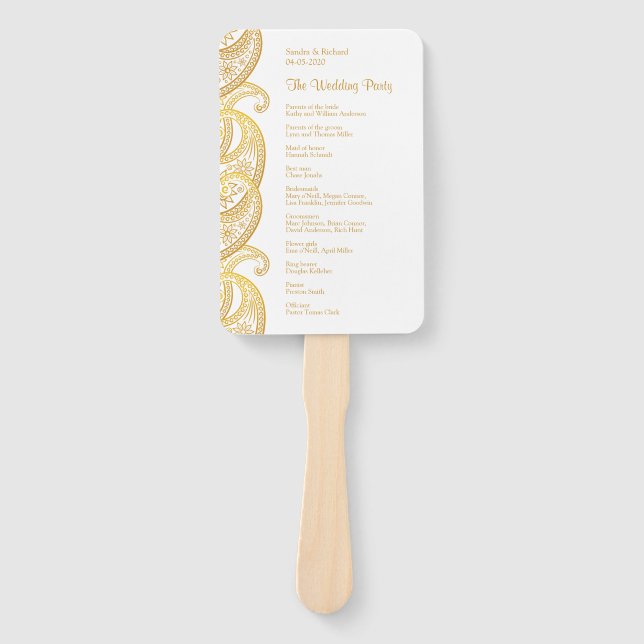 Leque Dourado Paisley Traditional Indian Weding Program (Frente)