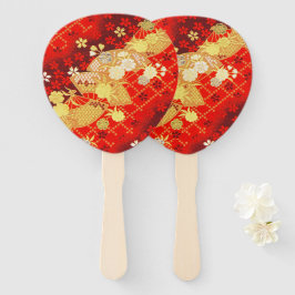 Leque Dourado Red Traditional Japonês Floral Sakura
