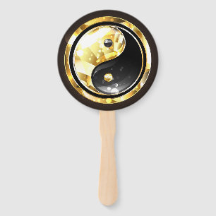 Leque Dourado Yin Yang a preto