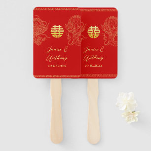 Leque Dragão do casamento chinês de ouro vermelho e fêni