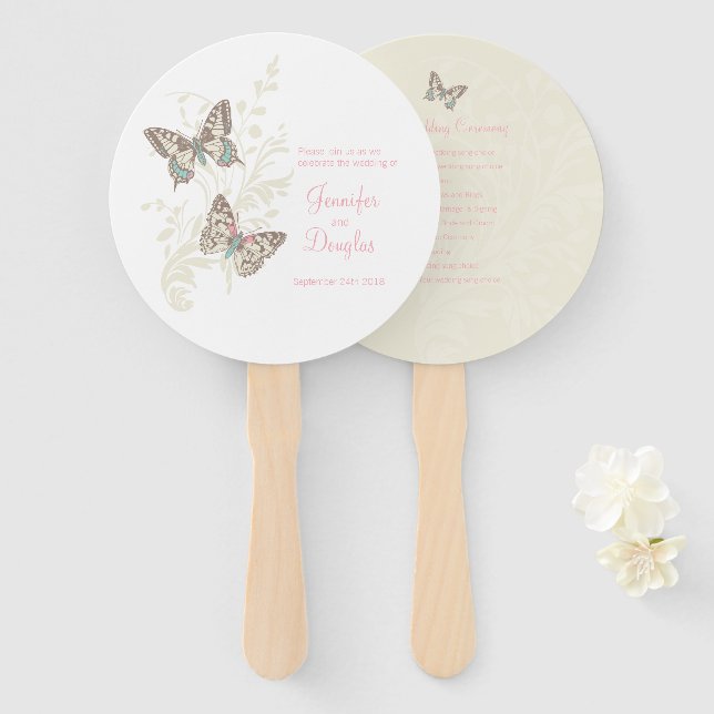 Leque Duas borboletas com tinta gráfica fãs do programa  (Frente e Verso)