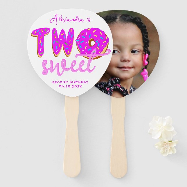 Leque Duas Rosquinhas bonitas, segundo aniversário Rosa, (Frente e Verso)