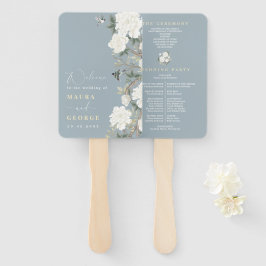 Leque Dusty Blue Chinoiserie Peony Birds Programa de Cas