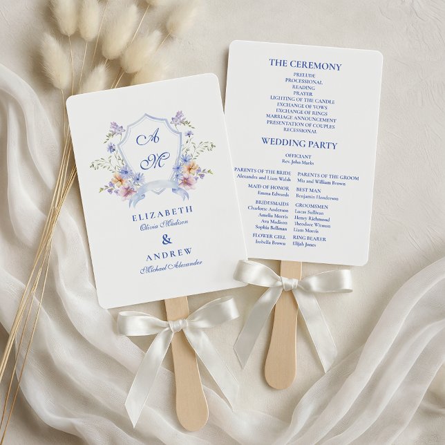 Leque Dusty Blue Crest Floral Wedding (Criador carregado)