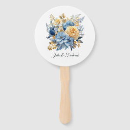 Leque Dusty Blue e Dourado Casamento Floral