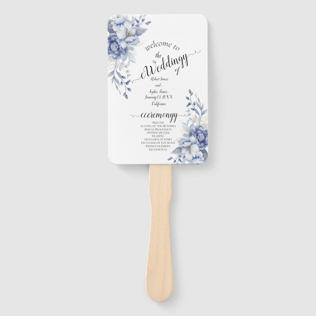 Leque Dusty Blue Floral Wedding (Frente)