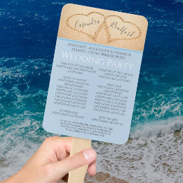 Leque Dusty Blue Hearts in Sand Beach Wedding Program