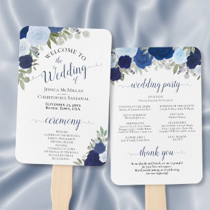 Leque Dusty Blue & Marinho Floral Elegant Wedment Progra