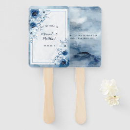 Leque Dusty Blue & Marinho Watercolor Casamento Floral