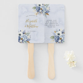 Leque Dusty Blue Marinho Watercolor Chic Peony Mão de Ca