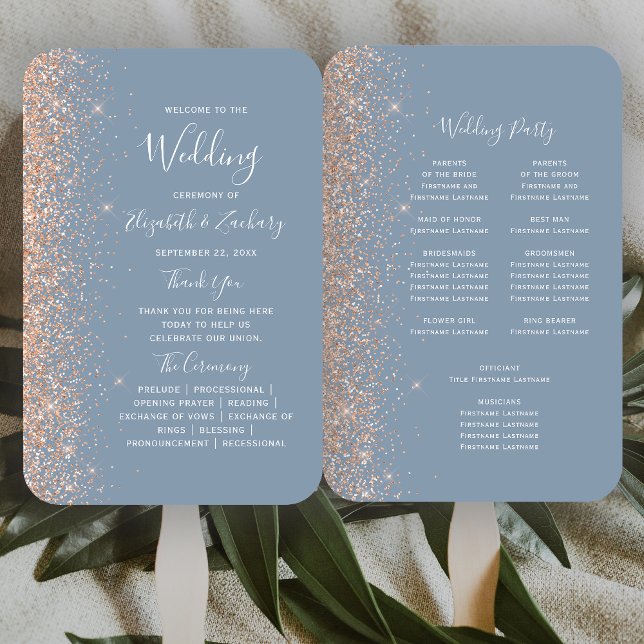 Leque Dusty Blue Peach Glitter Edge Weding Program (Criador carregado)